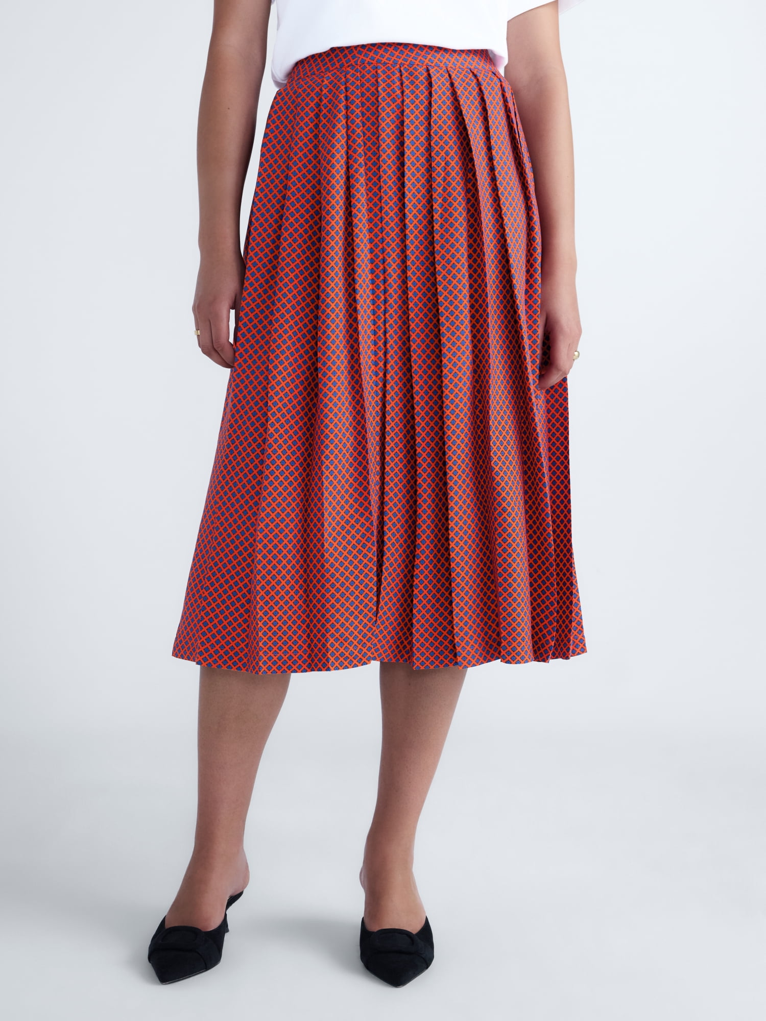 Free Assembly Women’s Silk Blend Pleated Midi Skirt, Sizes: 0-18