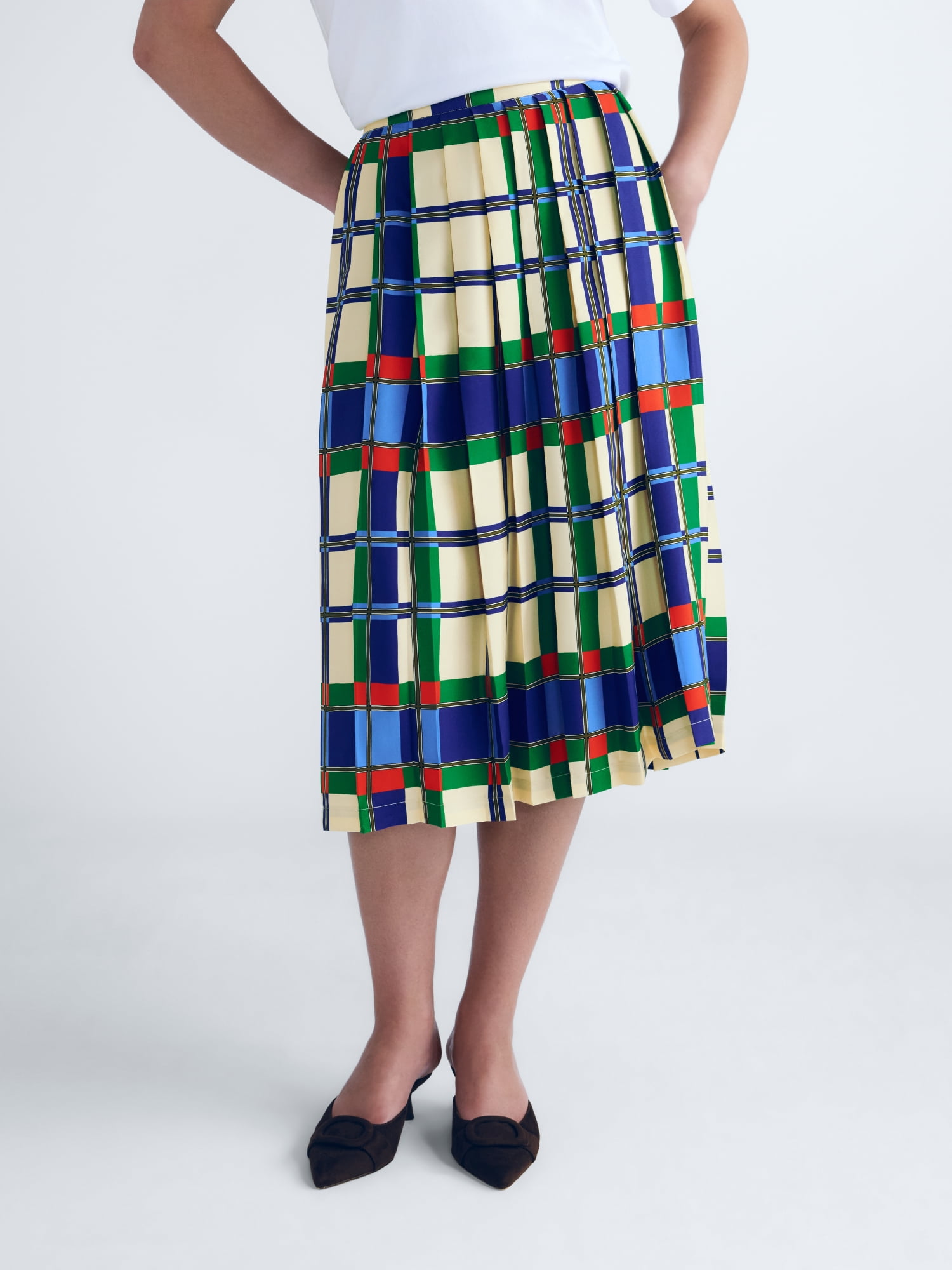 Free Assembly Women’s Silk Blend Pleated Midi Skirt, Sizes: 0-18