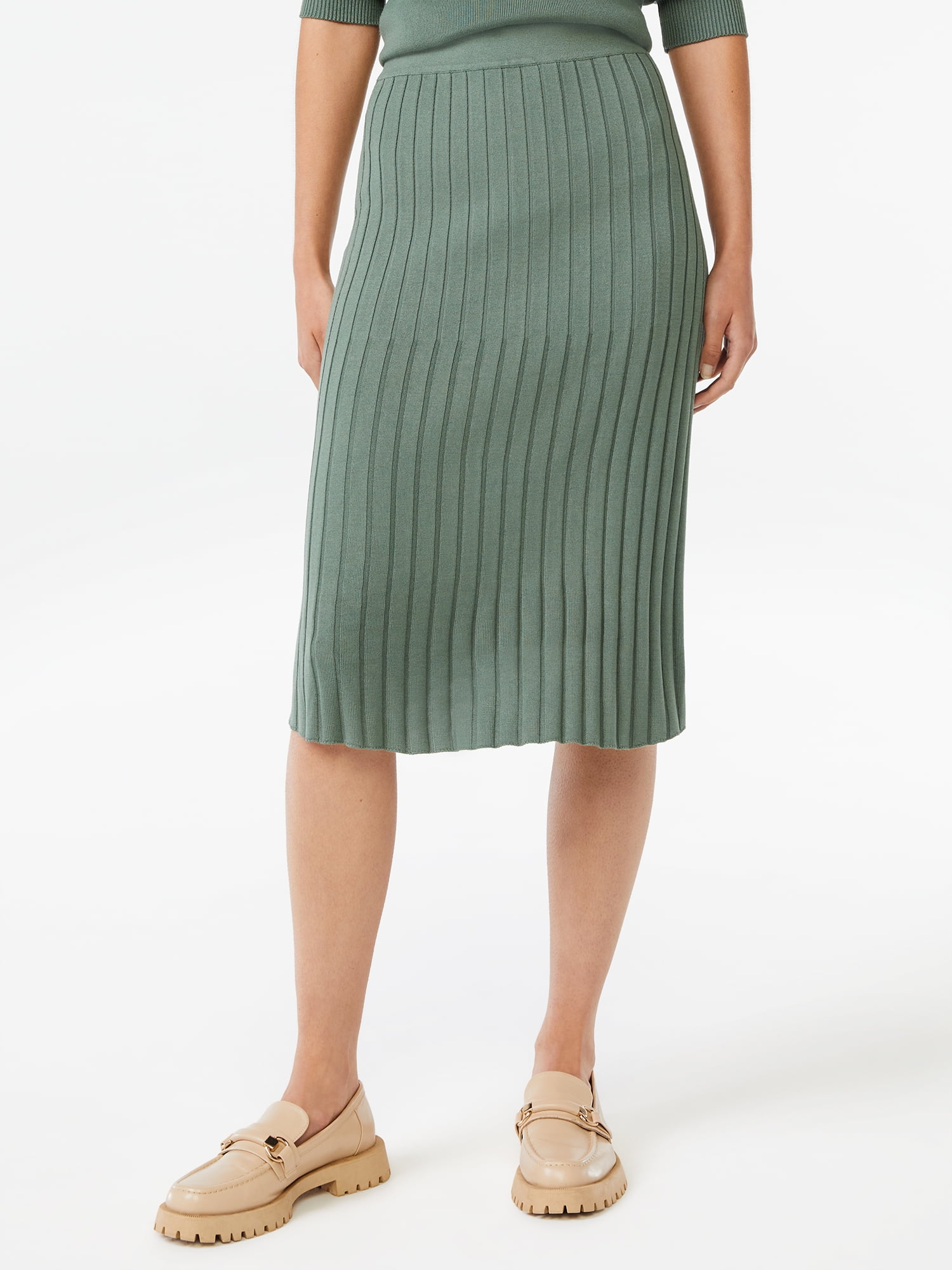 Free Assembly Women's Pleated Midi Sweater Skirt