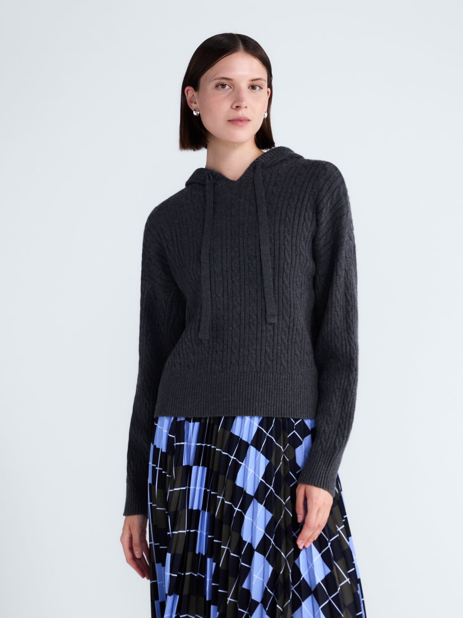 Free Assembly Women's and Women's Plus Cozy Yarn Cable Knit Hoodie Sweater, Midweight, Sizes XS-4X