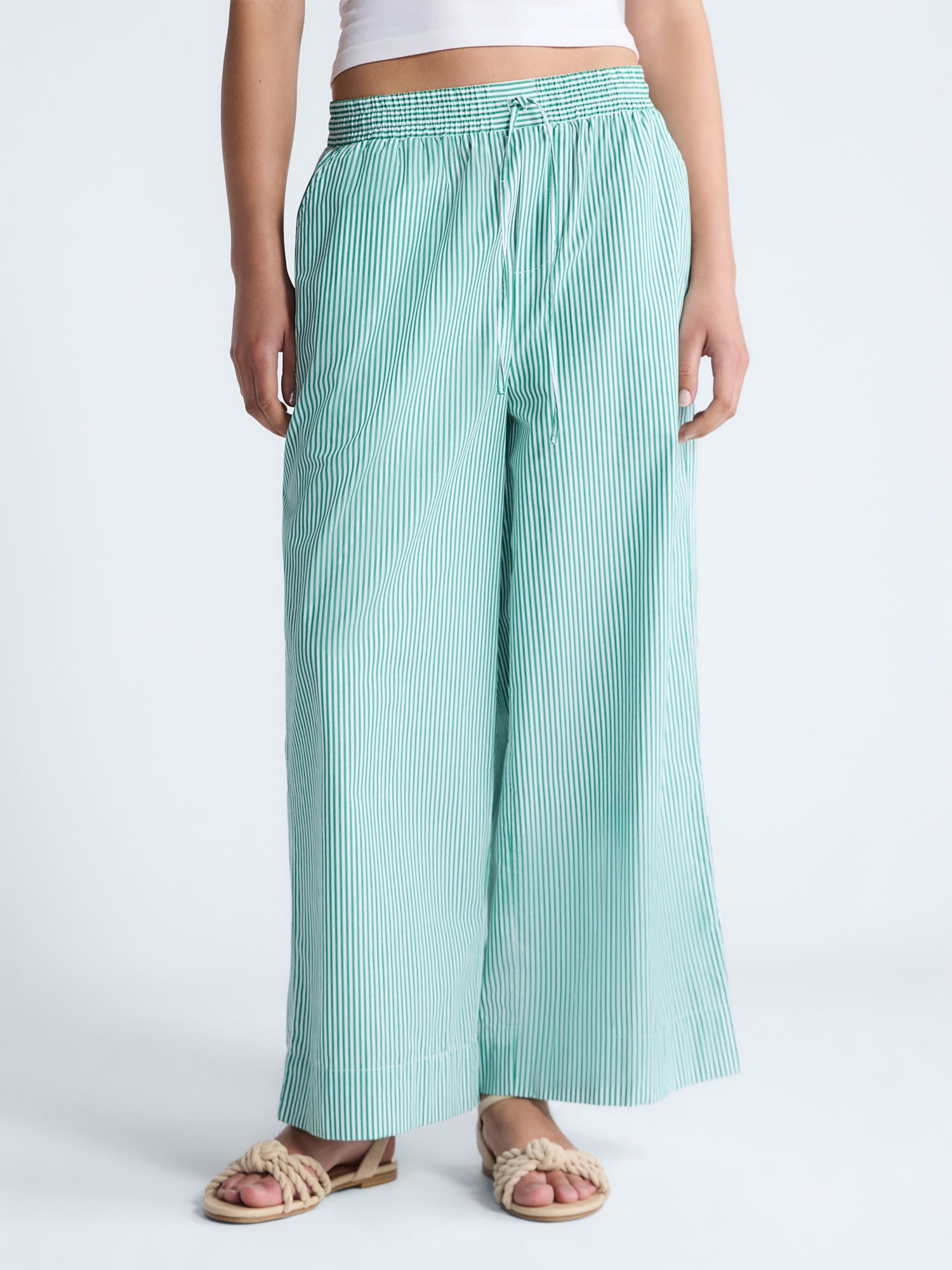 Free Assembly Women's and Women's Plus Cotton Poplin Cropped Wide Leg Pants, 26" Inseam, Sizes XS-4X