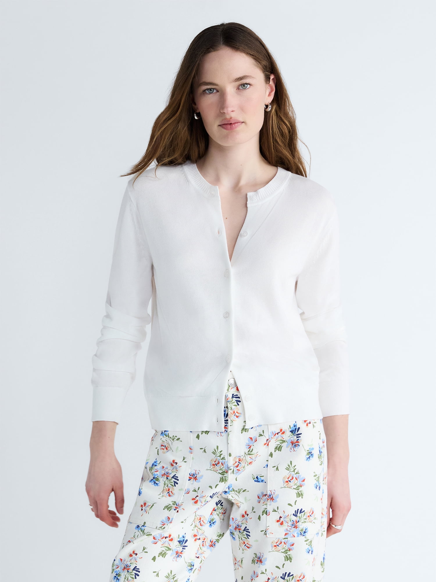 Free Assembly Women's Classic Cardigan Sweater with Long Sleeves, Lightweight, Sizes XS-4X