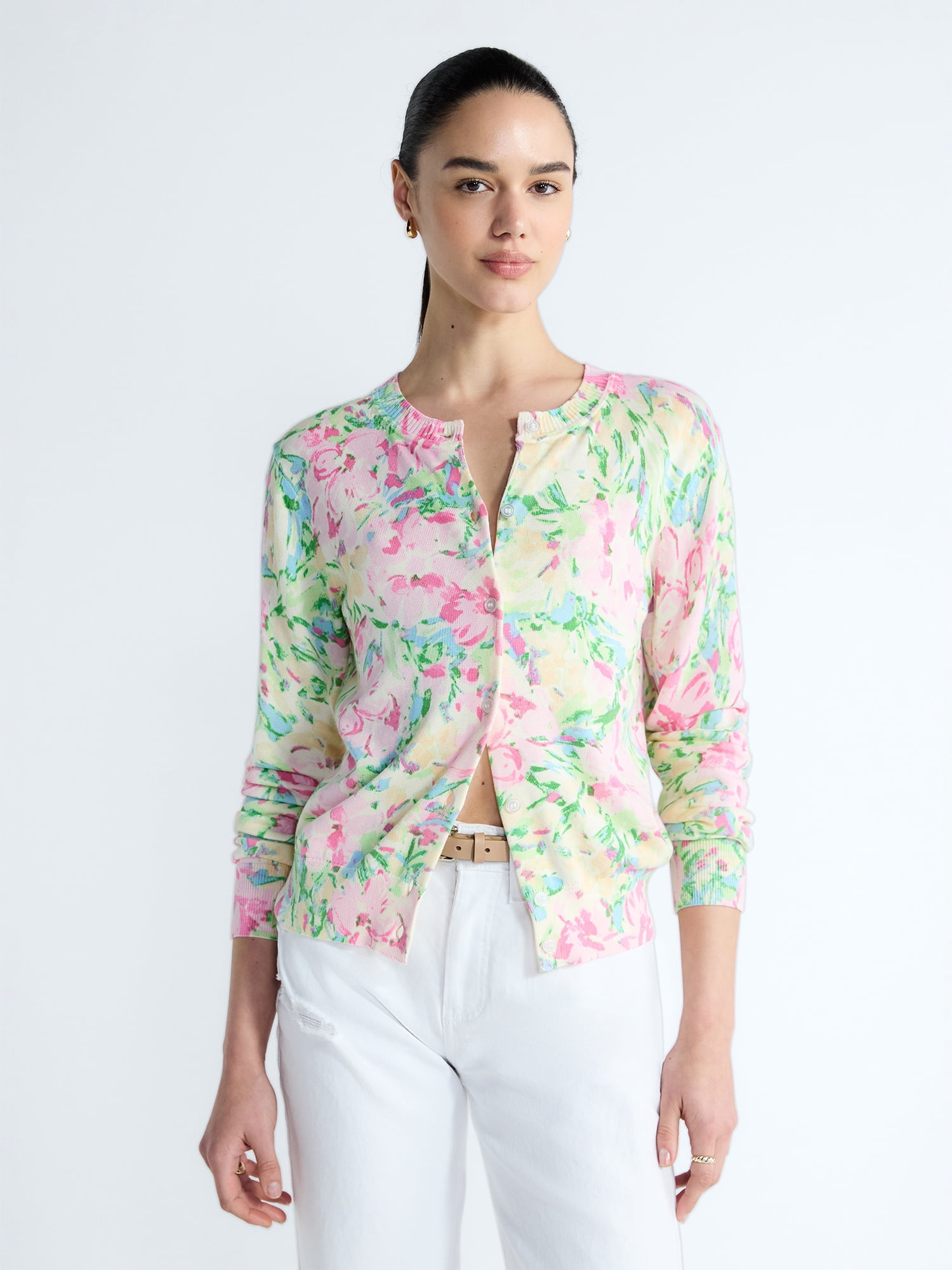 Free Assembly Women's Classic Cardigan Sweater with Long Sleeves, Lightweight, Sizes XS-4X