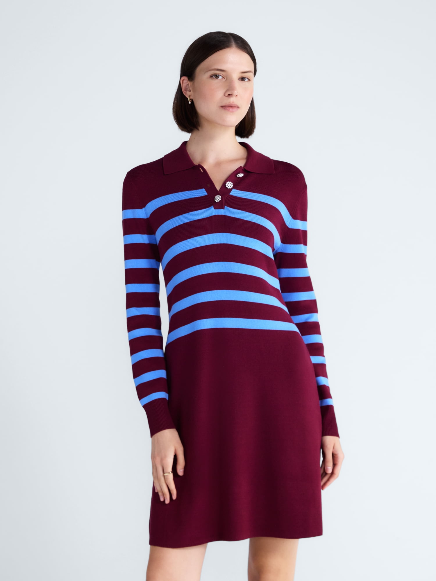 Free Assembly Women's and Women's Plus Polo Sweater Dress with Long Sleeves, Sizes XS-4X