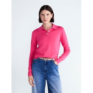 Free Assembly Women's Long Sleeve Polo Sweater, Sizes XS-4X
