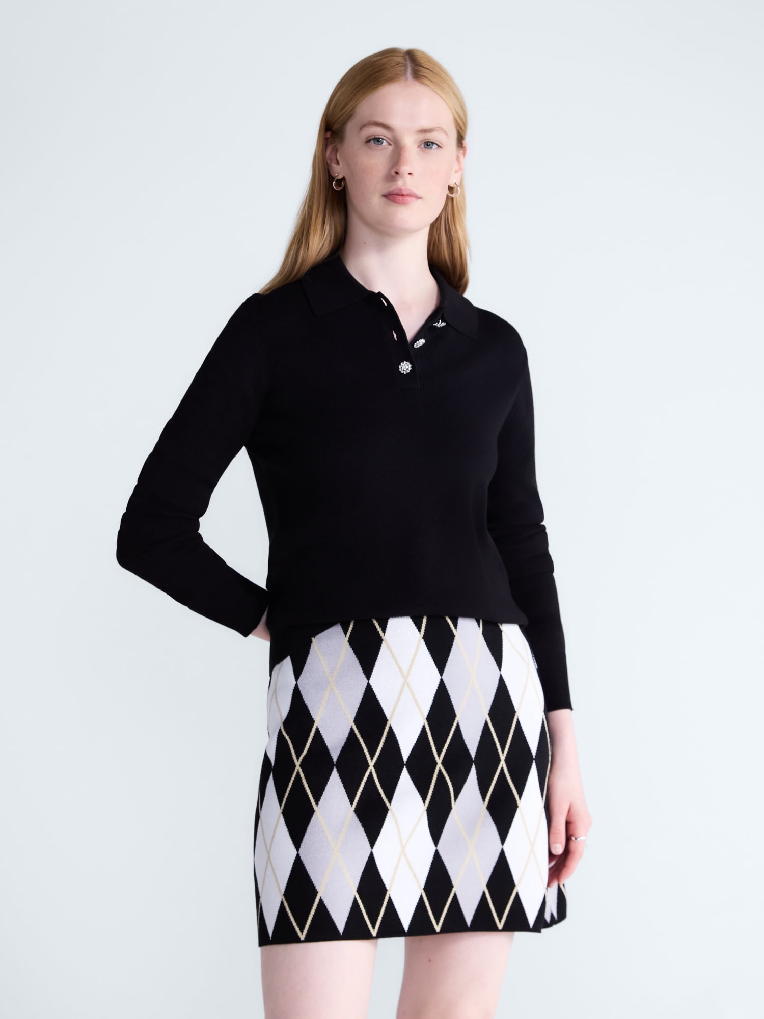 Free Assembly Women's and Women's Plus Polo Sweater with Long Sleeves, Lightweight, Sizes XS-4X