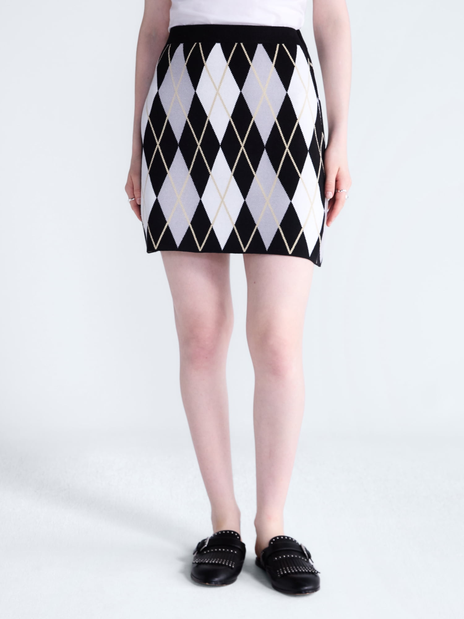 Free Assembly Women's and Women's Plus Missy Pull On Argyle Mini Pull On Sweater Skirt, Sizes XS-4X