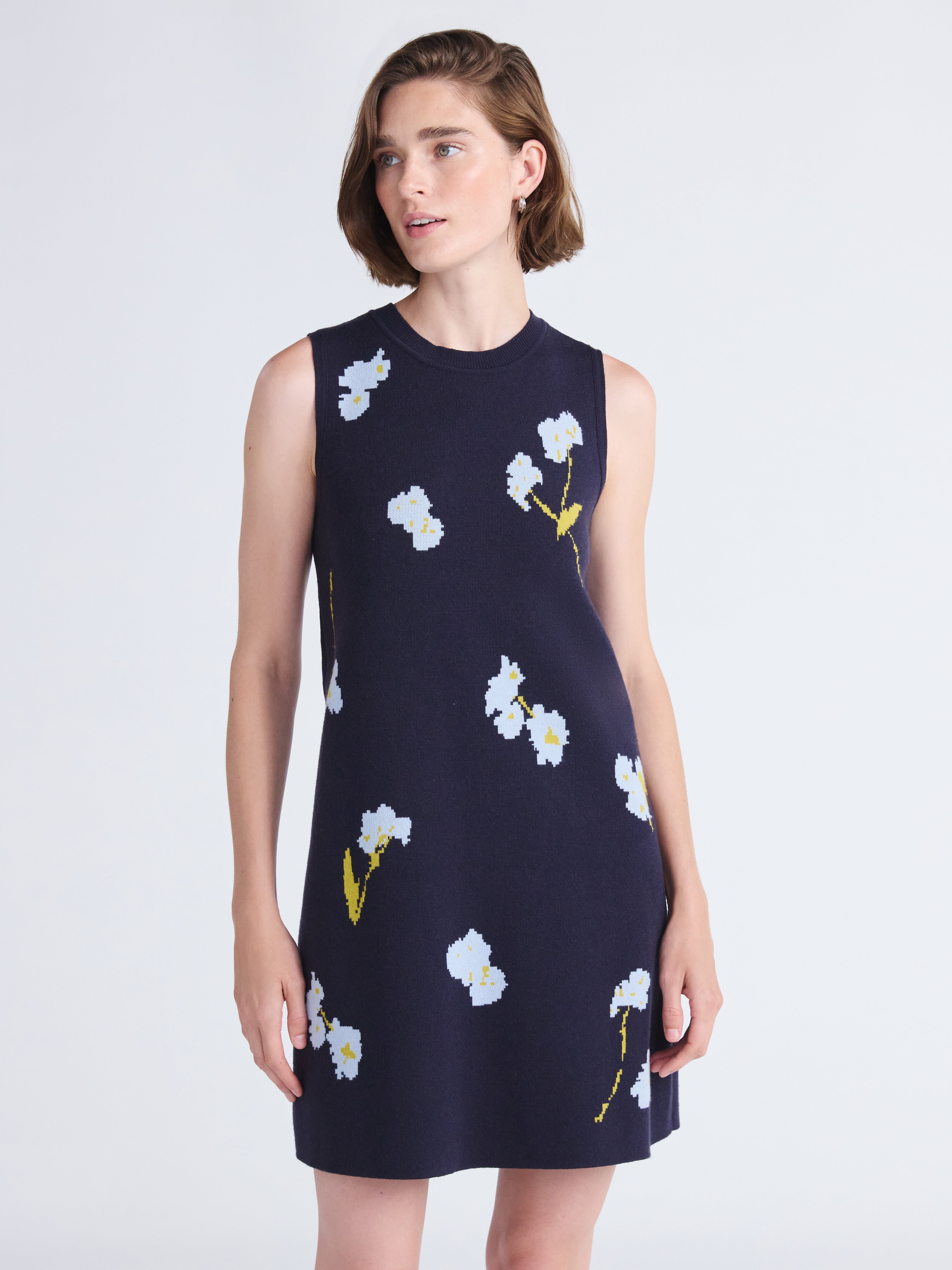 floral sweater dress Marianne ribbed neckline and long sleeves Free Assembly Women's and Women's