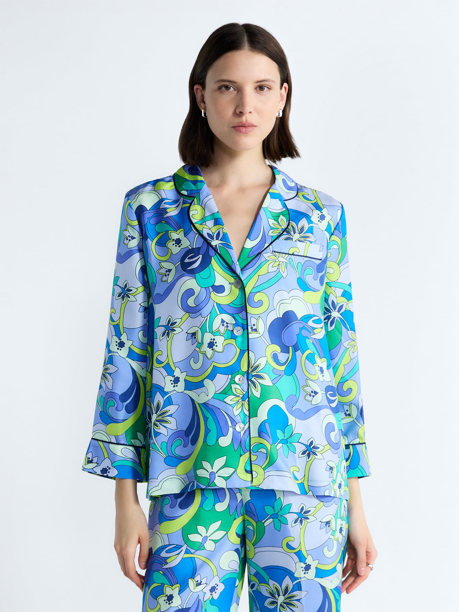 Free Assembly Women's and Women's Plus Silk Day Jama Shirt with Long Sleeves, Sizes XS-4X