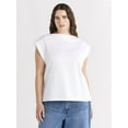 thumbnail image 1 of Free Assembly Women's and Women's Plus Cotton Boatneck Tee with Wide Cap Sleeves, Sizes XS-4X, 1 of 4