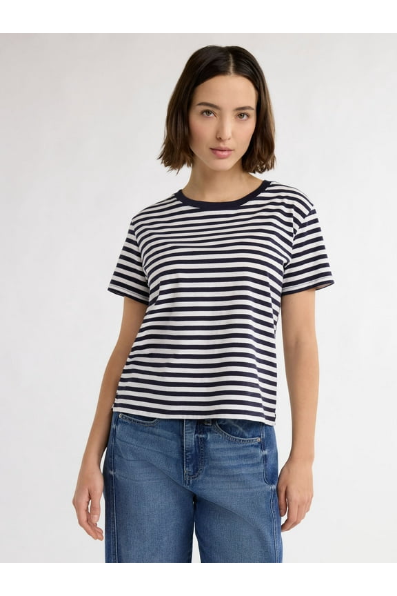 Women's and Women's Plus Cotton Cropped Boxy Tee with Short Sleeves, Sizes XS-4X
