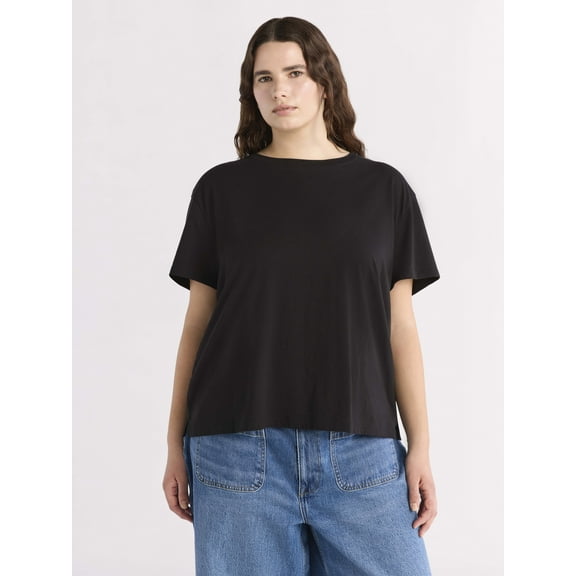Free Assembly Women's and Women's Plus Cotton Cropped Boxy Tee with Short Sleeves, Sizes XS-4X
