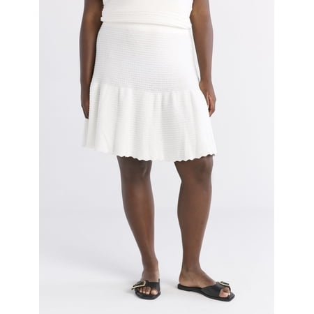 Free Assembly Women's and Women's Plus Pointelle Sweater Mini Skirt, Sizes XS-4X