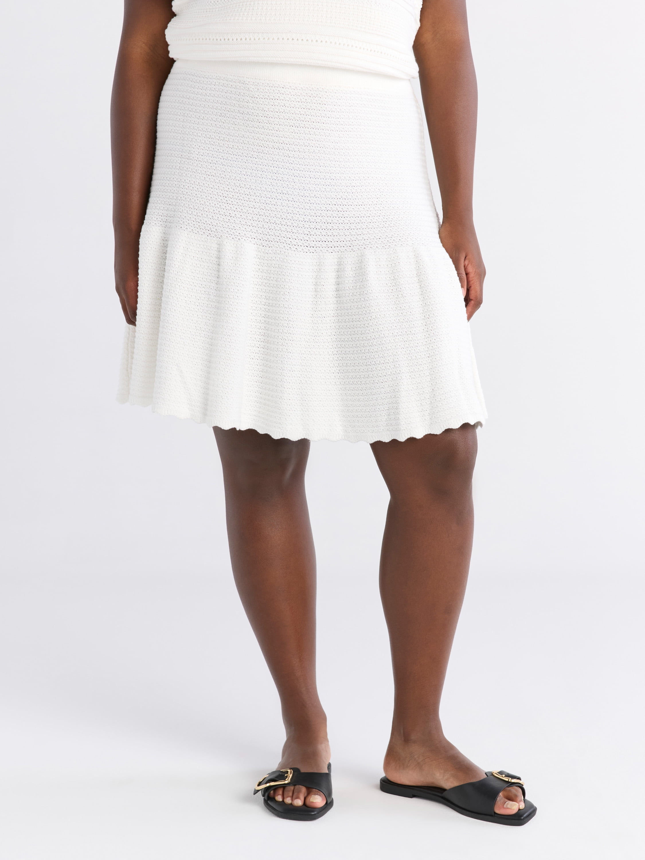 Free Assembly Women's and Women's Plus Pointelle Sweater Mini Skirt, Sizes XS-4X