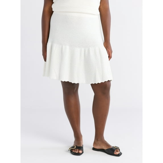 Free Assembly Women's and Women's Plus Pointelle Sweater Mini Skirt, Sizes XS-4X