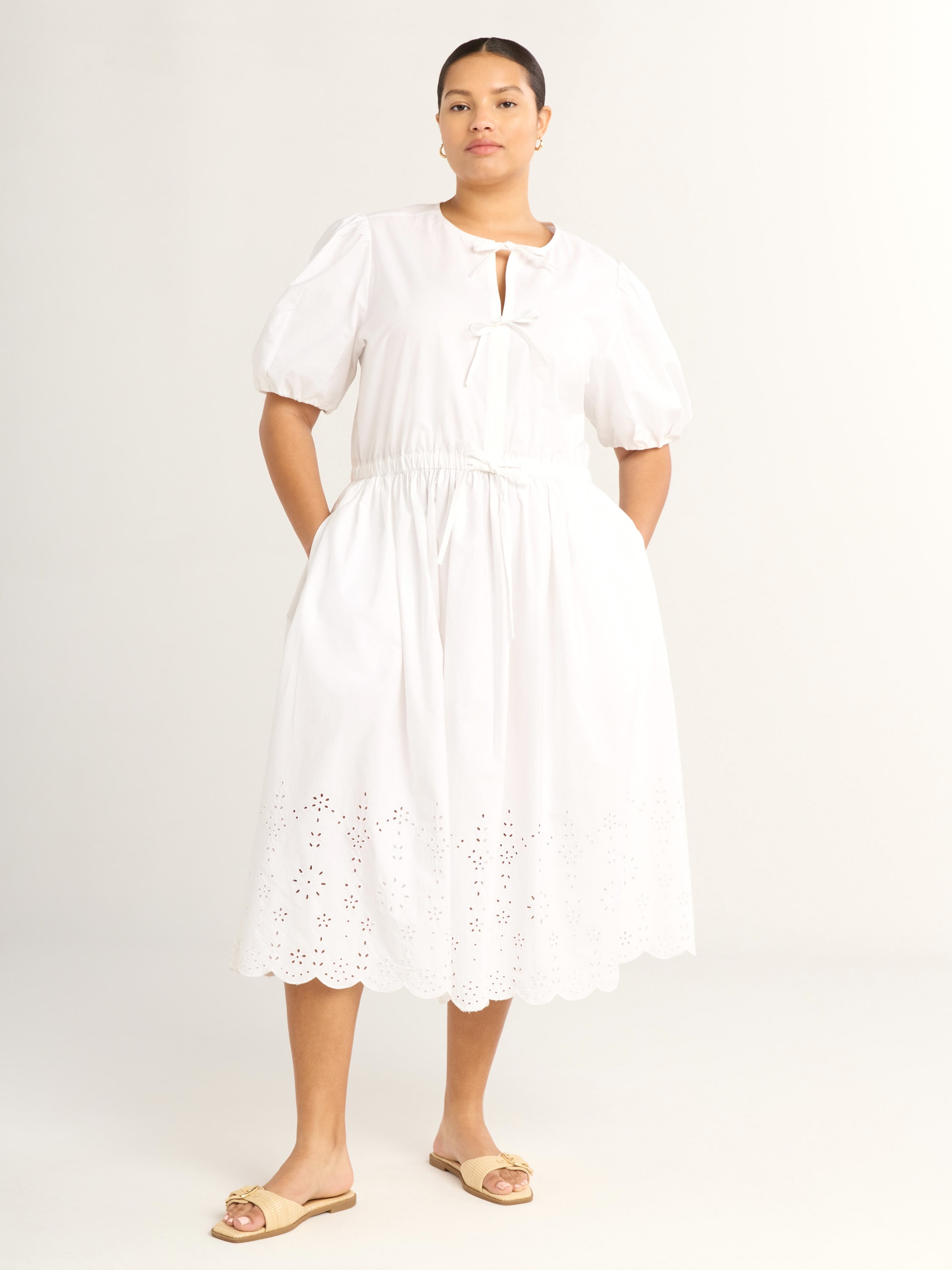 Tommy Hilfiger Women's Cotton Eyelet Midi Dress  White Size 4