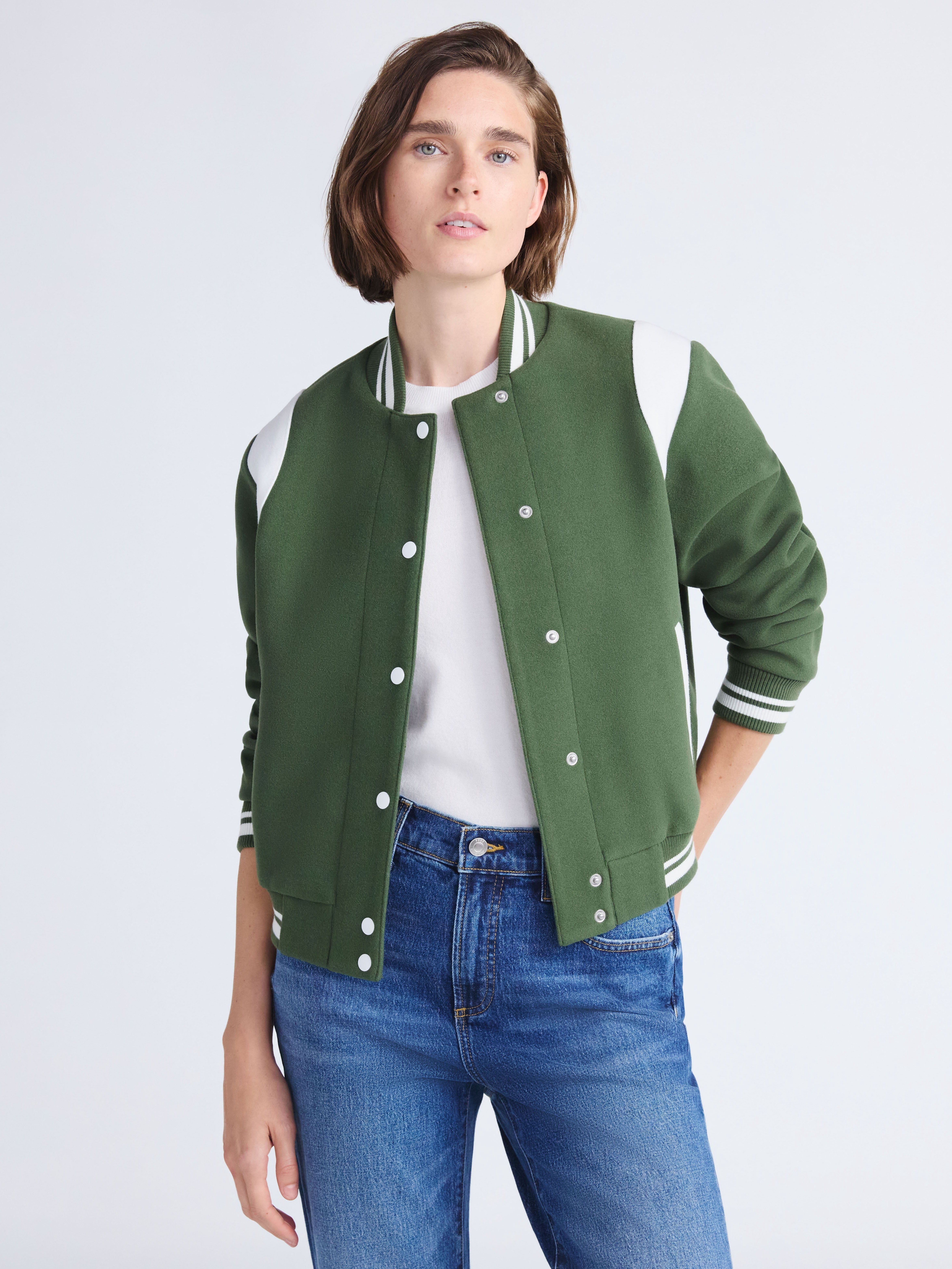 Free Assembly Women's and Women's Plus Faux Wool Varsity Jacket, Sizes XS-4X