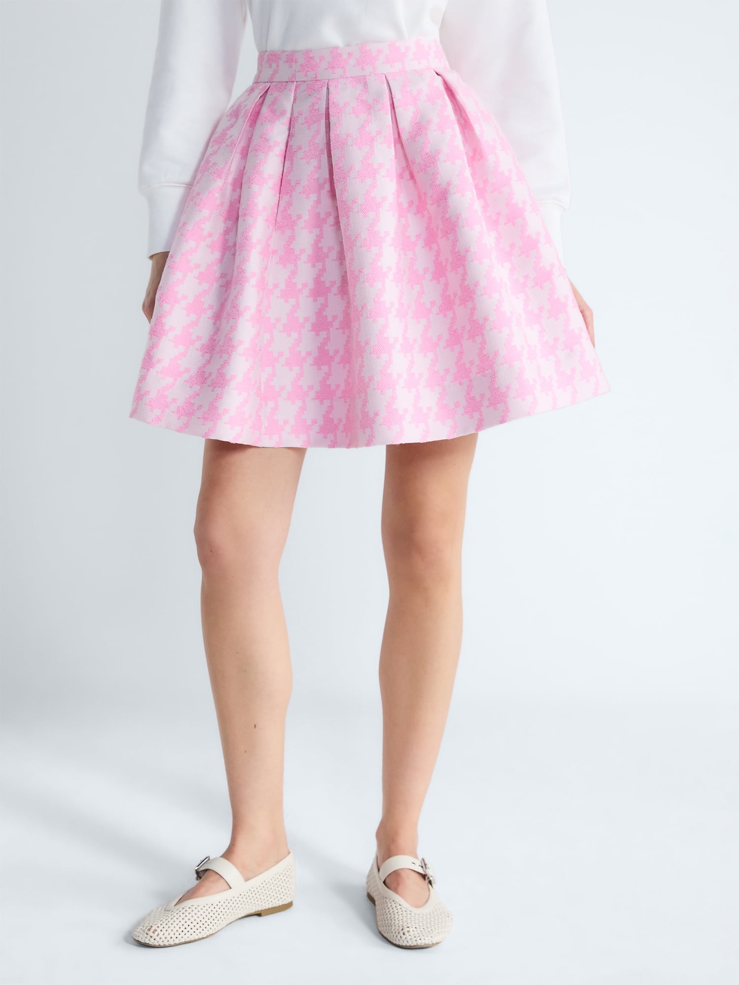 Free Assembly Women's and Women's Plus Houndstooth Pleated Skirt, Sizes 0-26W