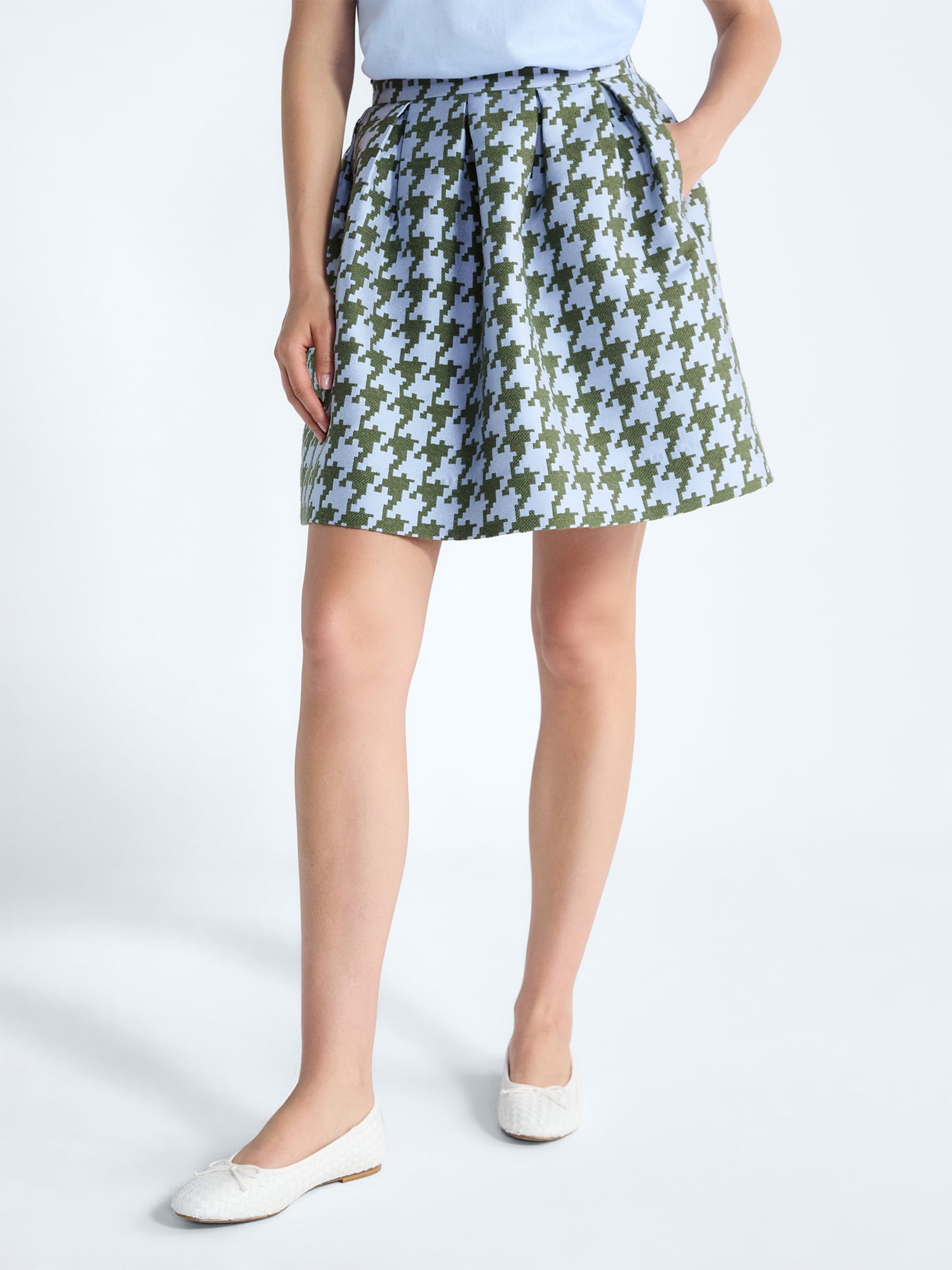 Free Assembly Women's and Women's Plus Houndstooth Pleated Skirt, Sizes 0-26W