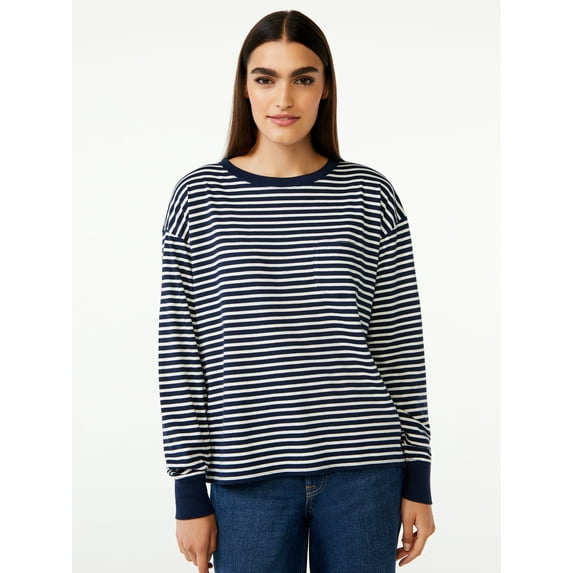 Free Assembly Women's Pocket Boy Tee with Long Sleeves
