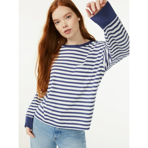 Free Assembly Women's Pocket Boy Tee with Long Sleeves