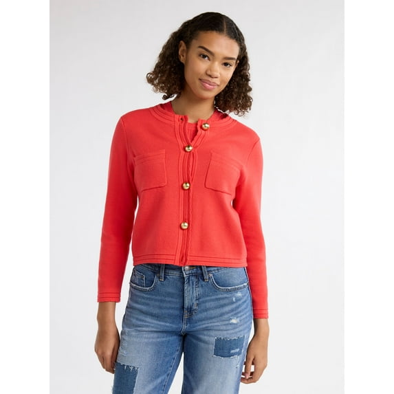 Free Assembly Women’s Pocket Cardigan Sweater with Long Sleeves, Midweight, Sizes XS-XXXL