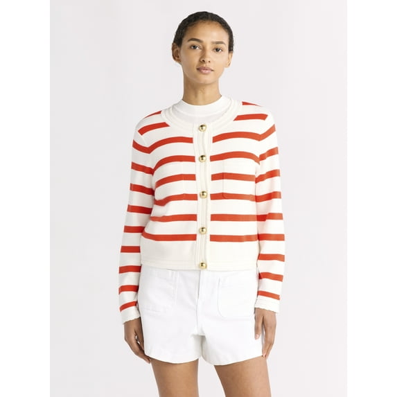 Free Assembly Women's Pocket Cardigan Sweater with Long Sleeves, Sizes XS-XXL