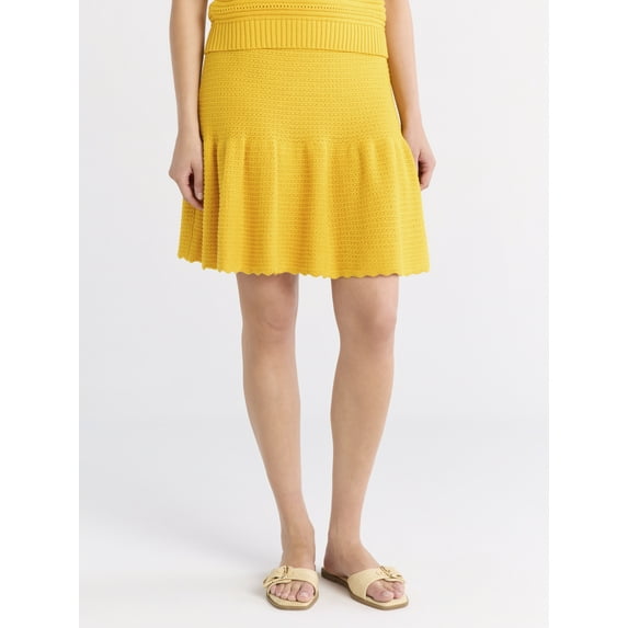 Free Assembly Women's and Women's Plus Pointelle Sweater Mini Skirt, Sizes XS-4X