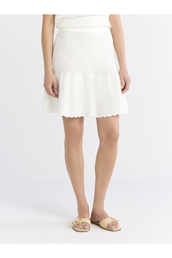 Women's and Women's Plus Pointelle Sweater Mini Skirt, Sizes XS-4X