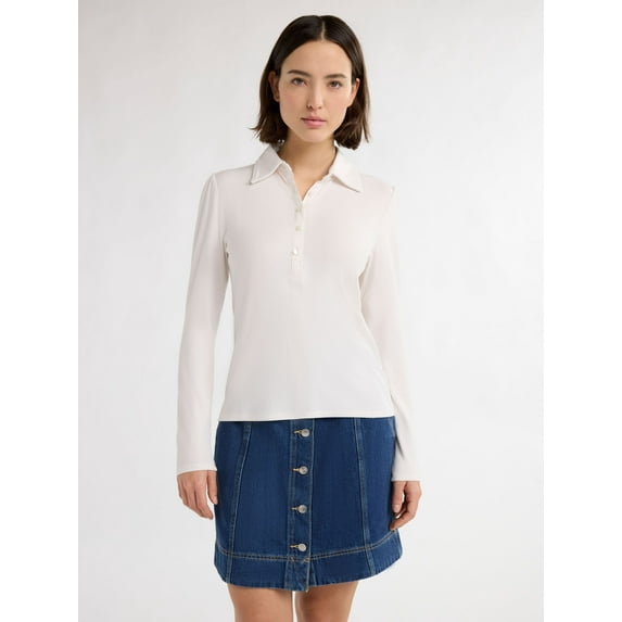 Free Assembly Women's Polo Mixy Top, Sizes XS-XXXL.