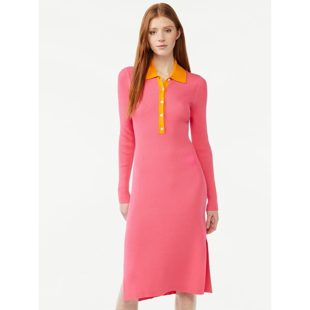 Free Assembly Women #39 s Polo Sweater Midi Dress Walmart com