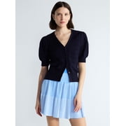's Women's Cotton Crochet Cardigan Sweater with Puff Sleeves, Sizes XS-4X