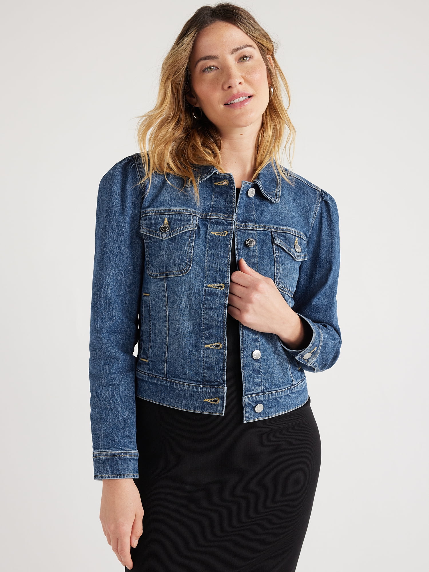 Free Assembly Women’s Puff Sleeve Denim Jacket, Sizes XS-XXL - Walmart.com