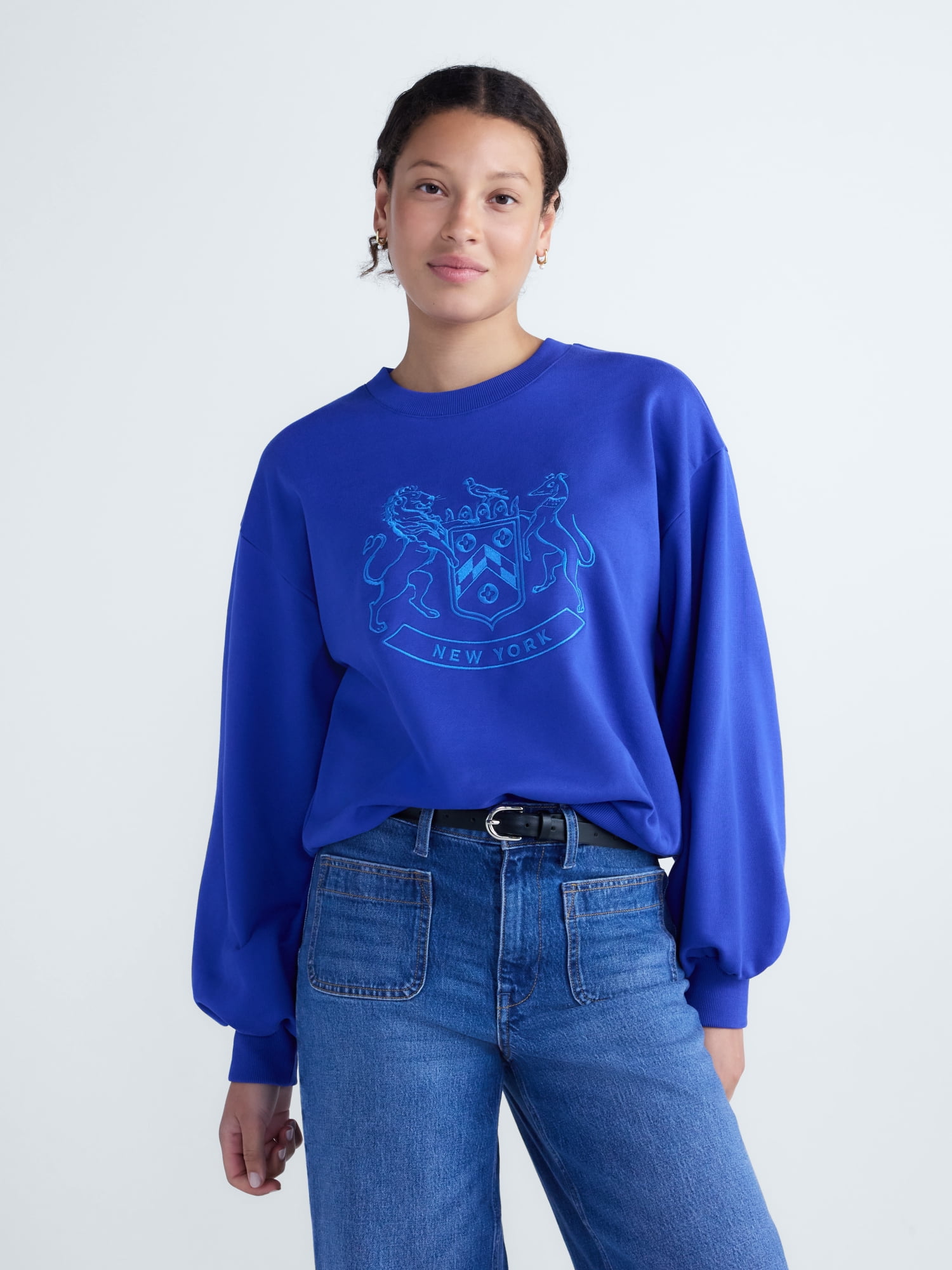 Free Assembly Women's Embroidered French Terry Sweatshirt, Sizes XXS-XL