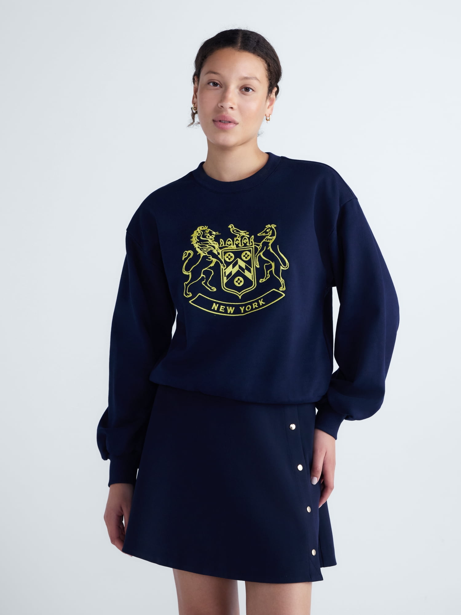 Free Assembly Women's Embroidered French Terry Sweatshirt, Sizes XXS-XL