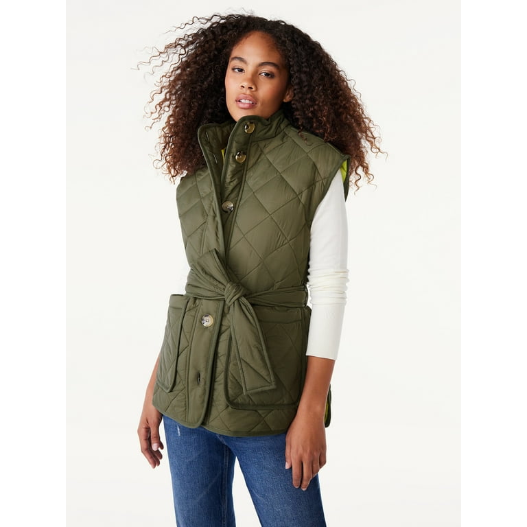 Free Assembly Women's Quilted Vest with Belt, Sizes XS-XXL