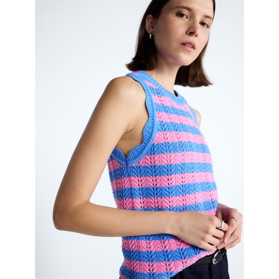 Free Assembly Women's Crochet Cotton Racerback Tank Top, Lightweight, Sizes XS-XXL