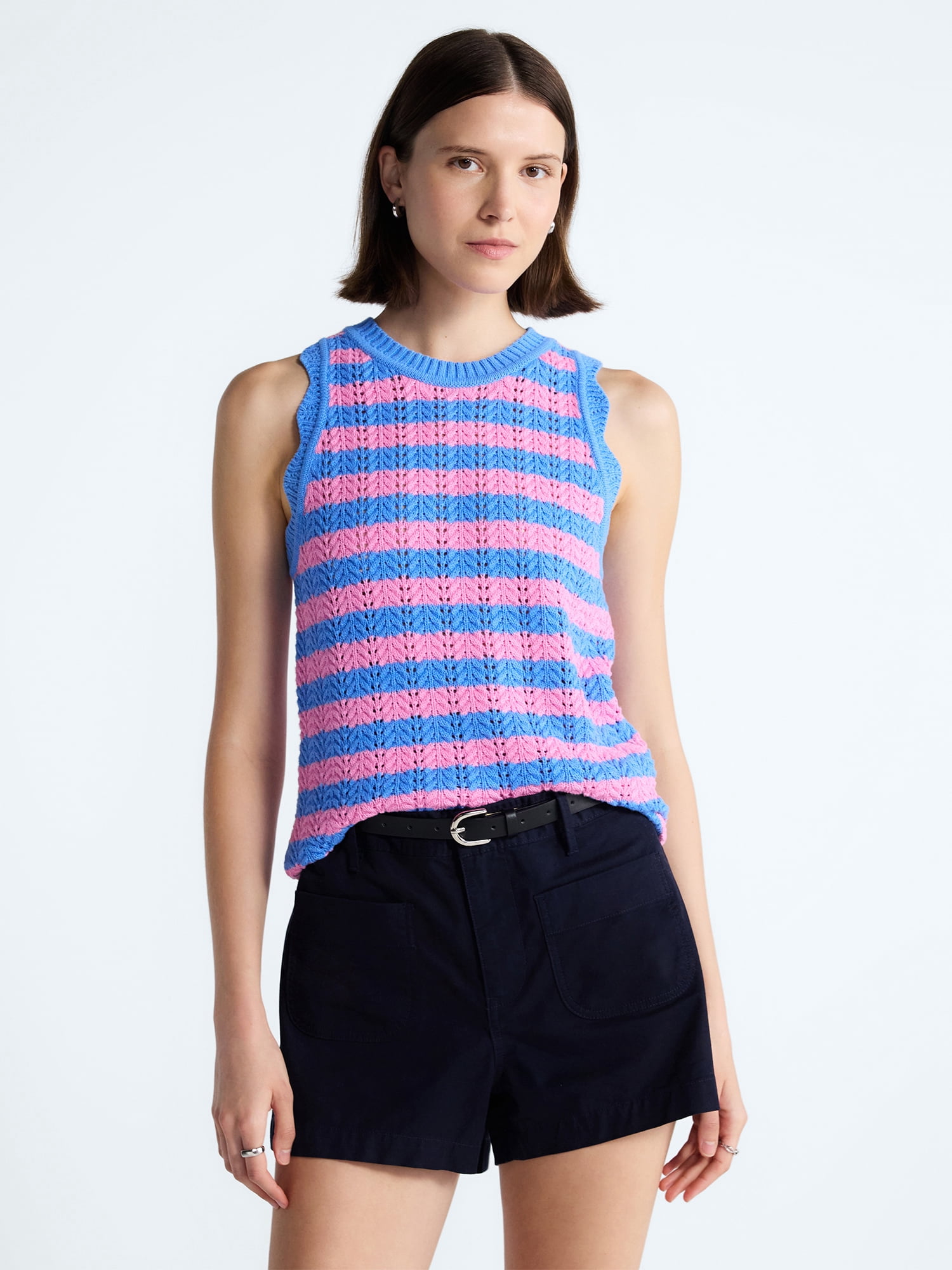 Free Assembly Women's Crochet Cotton Racerback Tank Top, Lightweight, Sizes XS-XXL