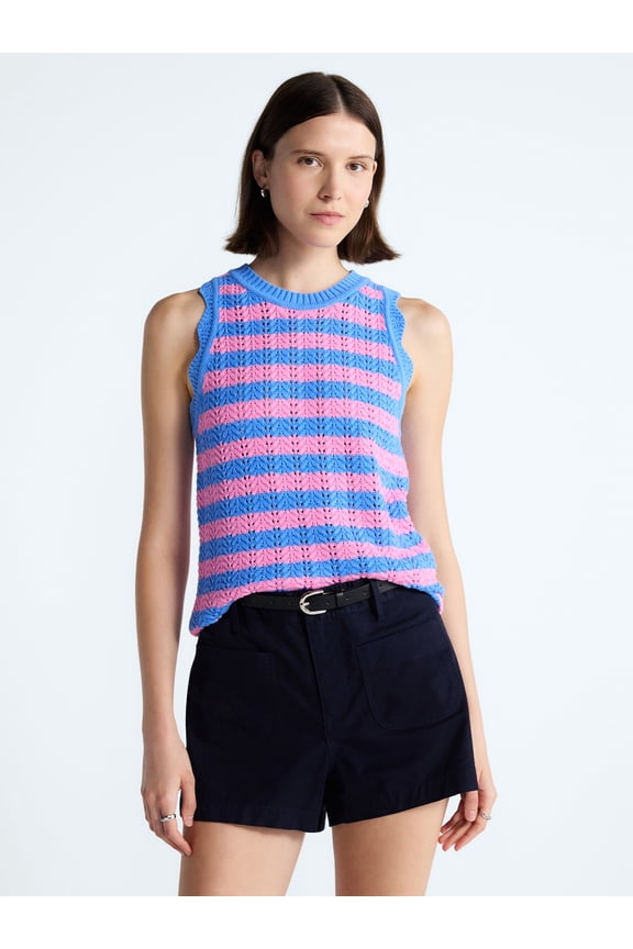 Women's Crochet Cotton Racerback Tank Top, Lightweight, Sizes XS-XXL