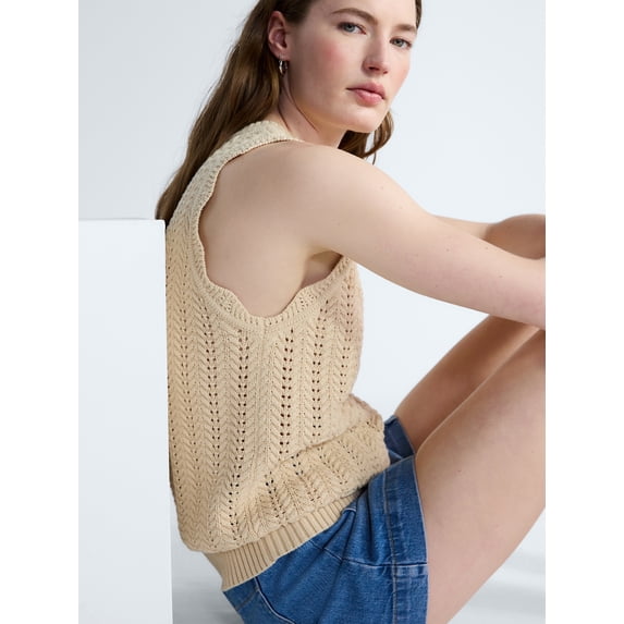 Free Assembly Women's Crochet Cotton Racerback Tank Top, Lightweight, Sizes XS-XXL