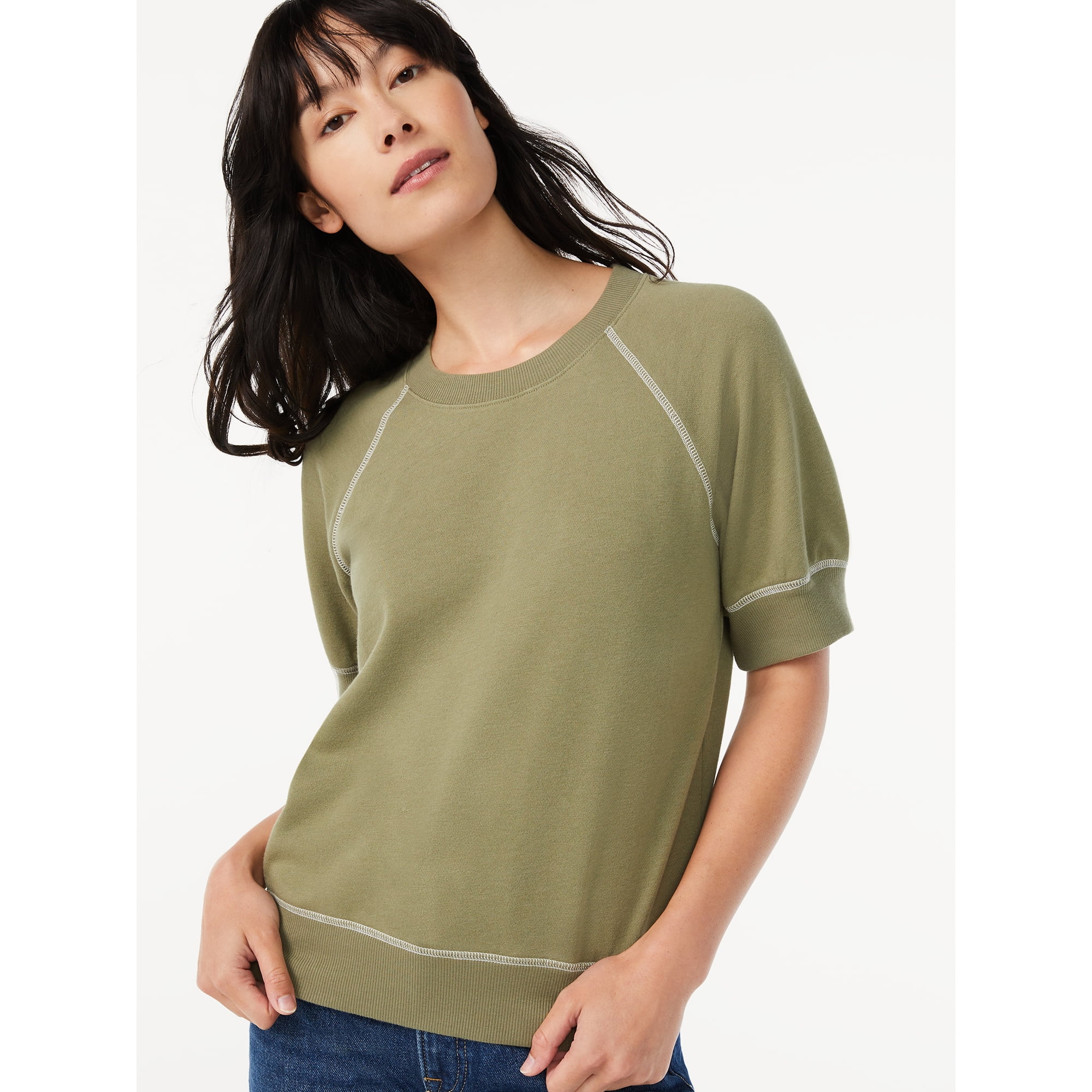 Free Assembly Women's Raglan Sweatshirt T-Shirt with Short Sleeves -  Walmart.com