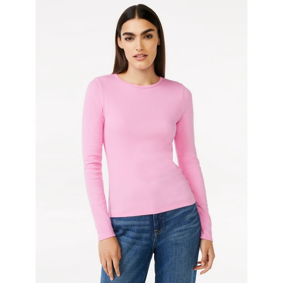 Free Assembly Women's Ribbed Crewneck Top with Long Sleeves