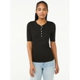 thumbnail image 1 of Free Assembly Women's Ribbed Henley Short Sleeve T-Shirt, 1 of 6
