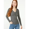 thumbnail image 1 of Free Assembly Women's Ribbed Henley Tee with Long Sleeves, 1 of 5