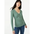 thumbnail image 1 of Free Assembly Women's Ribbed Henley Tee with Long Sleeves, 1 of 5