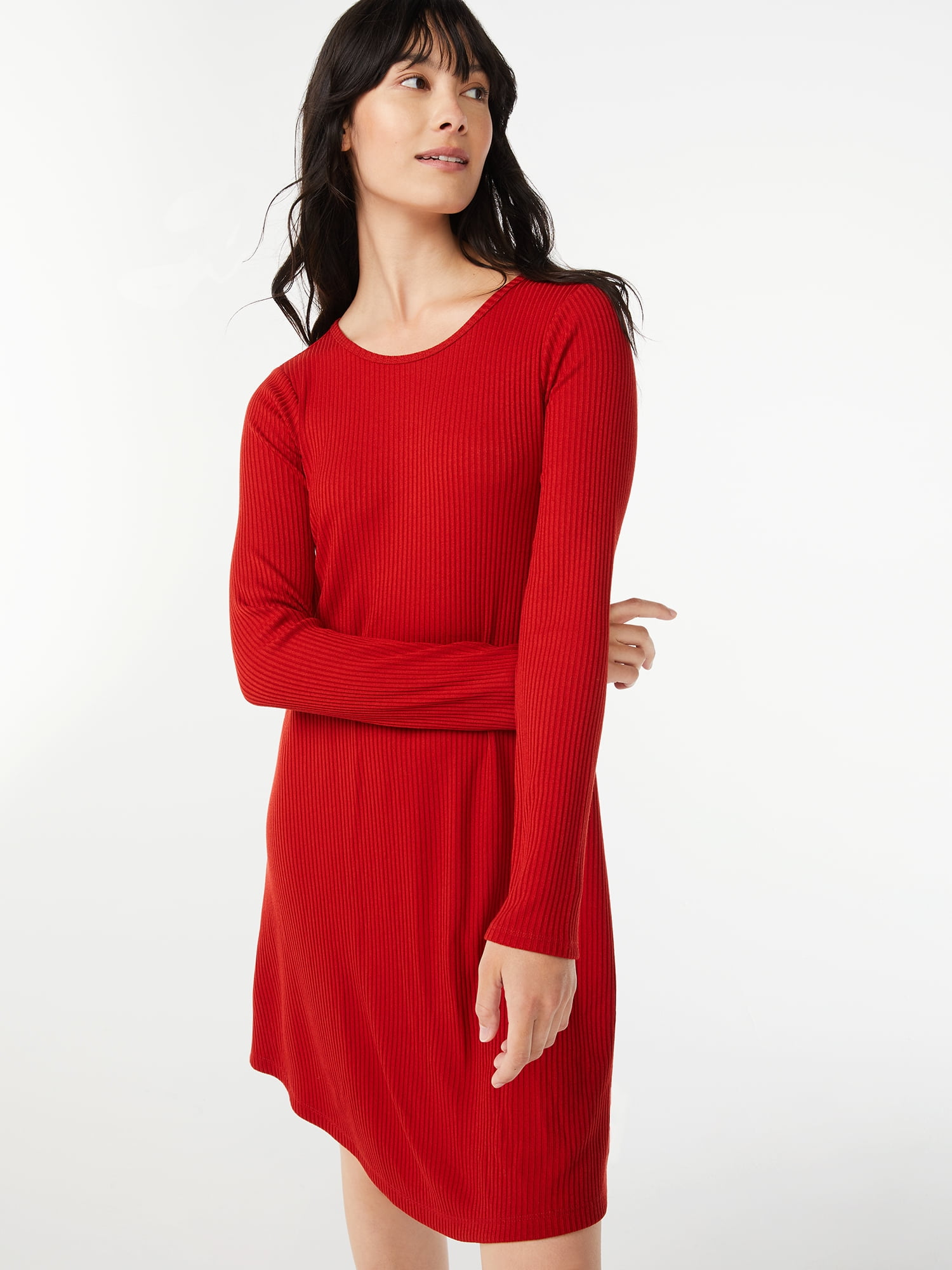 Free Assembly Women's Ribbed Swing Dress with Long Sleeves - Walmart.com