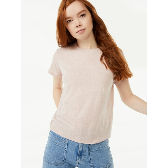 Free Assembly Women's Ringer Tee with Short Sleeves, Sizes XS-XXXL