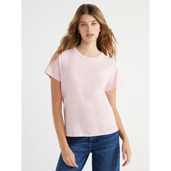 Free Assembly Women's Ringer Tee with Short Sleeves, Sizes XS-XXXL