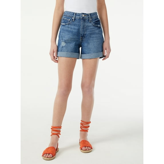 Free Assembly Women’s Rolled Cuff Jean Shorts, 4” Inseam, Sizes 0-22