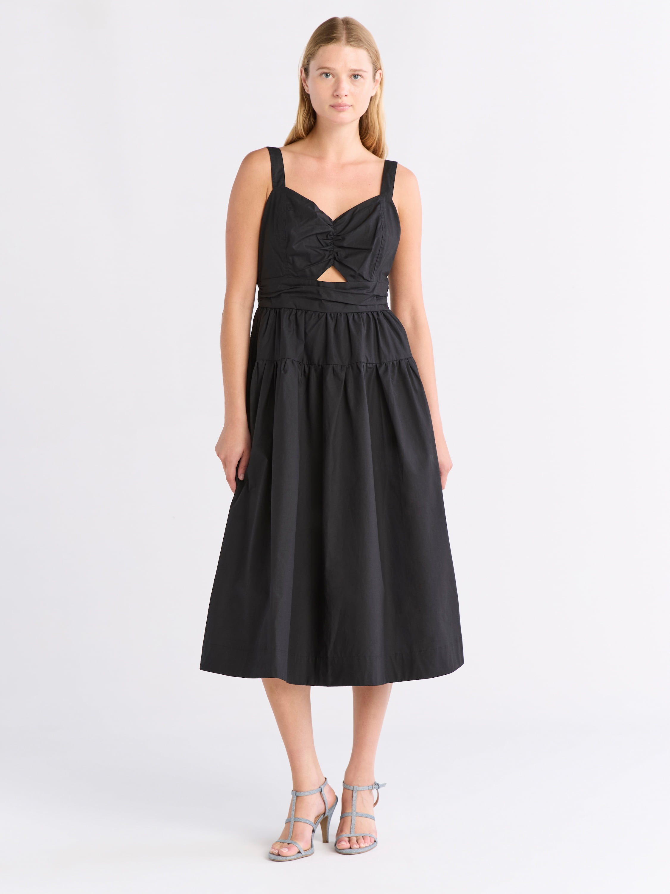 Free Assembly Women's Ruched Cutout Cotton Midi Dress, XS-XXL - Walmart.com